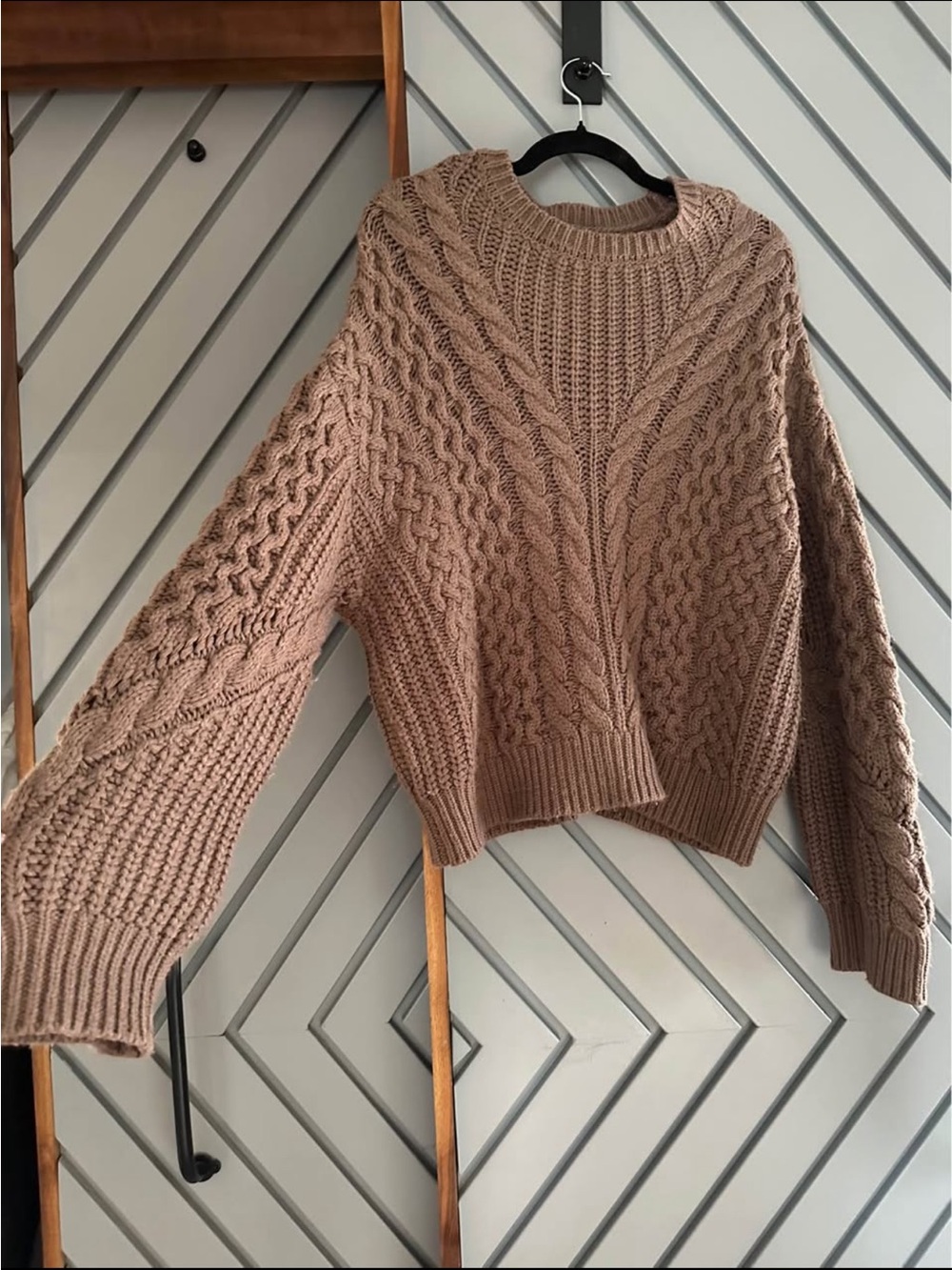 Dynamite Cable Knit Crewneck Sweater - Taupe